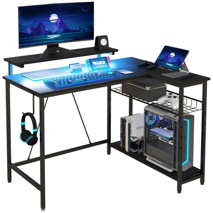 Reversible L Shaped LED Light Gaming Desk - Little and Giant Explorers HOMCOM