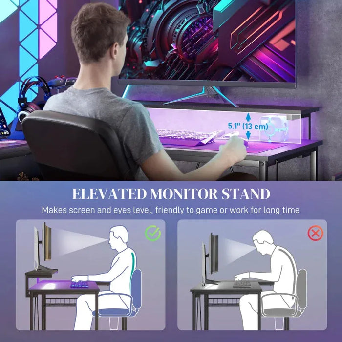 Reversible L Shaped LED Light Gaming Desk - Little and Giant Explorers HOMCOM