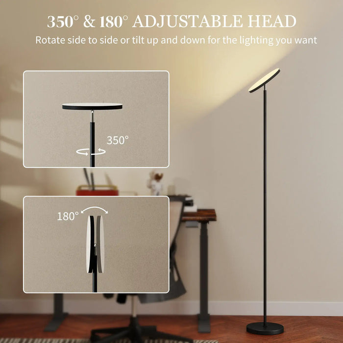 Adjustable floor lamp with 350° and 180° head movement on a neutral background