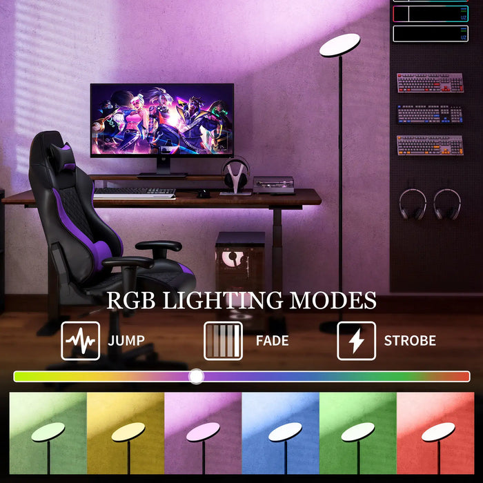 Gaming setup with RGB lighting modes displayed on screen