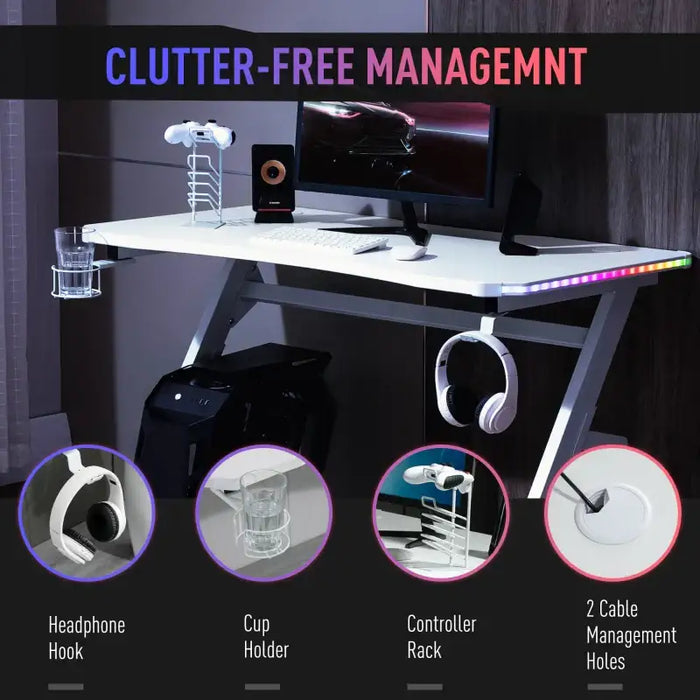 RGB Gaming Desk – 120cm Carbon Fibre Style Desktop | Steel Frame - LED Remote Control HOMCOM - Little and Giant Explorers HOMCOM