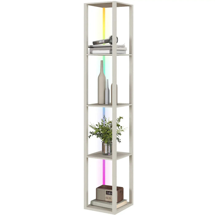 RGB LED Floor Lamp with Shelves Oak | Four-Tier Storage Integration - Little and Giant Explorers HOMCOM