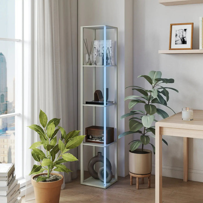 RGB LED Floor Lamp with Shelves Oak | Four-Tier Storage Integration - Little and Giant Explorers HOMCOM