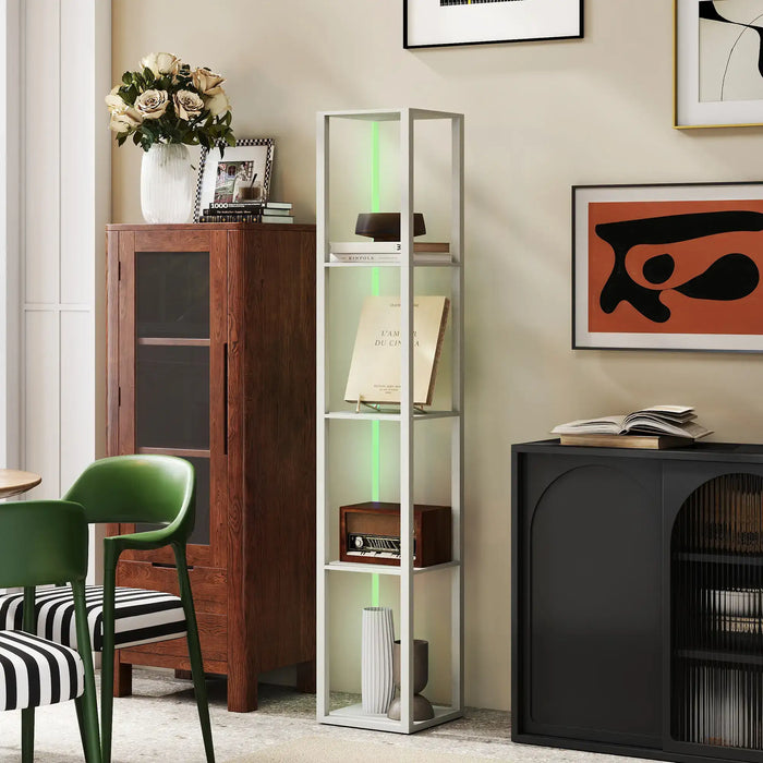 RGB LED Floor Lamp with Shelves Oak | Four-Tier Storage Integration - Little and Giant Explorers HOMCOM