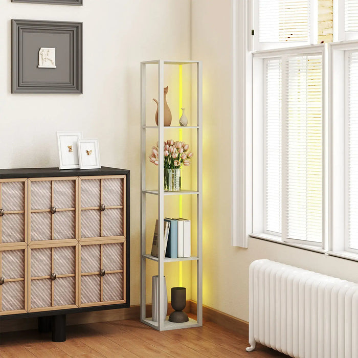 RGB LED Floor Lamp with Shelves Oak | Four-Tier Storage Integration - Little and Giant Explorers HOMCOM