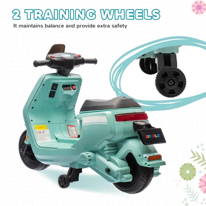 Ride On Kids Motorbike with Headlight, Music and Training Wheels in Green 6V - Little and Giant Explorers AIYAPLAY