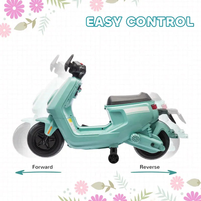 Ride On Kids Motorbike with Headlight, Music and Training Wheels in Green 6V - Little and Giant Explorers AIYAPLAY