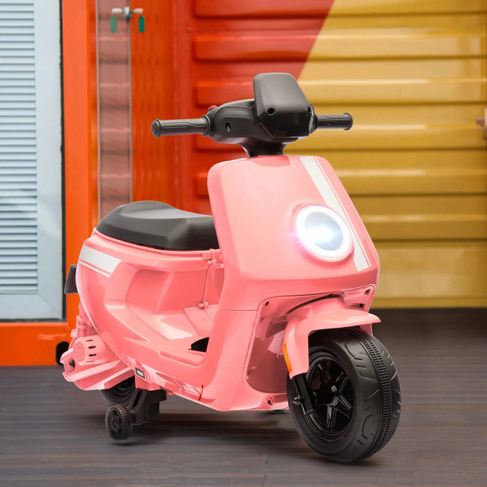 Ride On Kids Motorbike with Headlight, Music and Training Wheels in Pink 6V - Little and Giant Explorers AIYAPLAY