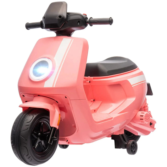 Ride On Kids Motorbike with Headlight, Music and Training Wheels in Pink 6V - Little and Giant Explorers AIYAPLAY