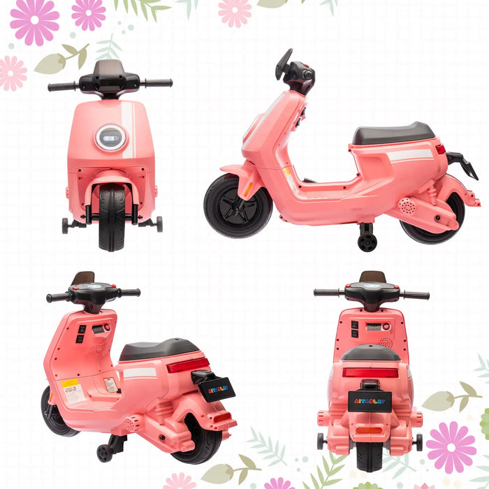 Ride On Kids Motorbike with Headlight, Music and Training Wheels in Pink 6V - Little and Giant Explorers AIYAPLAY