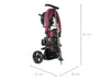 Baby stroller with dimensions labeled on a white background
