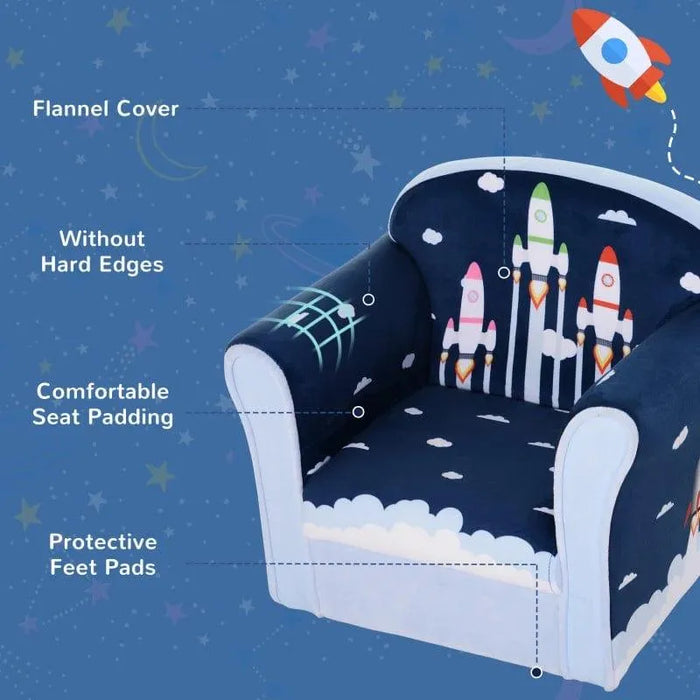 Kids multicolour rocket armchair with flannel cover, seat padding, and fun space design
