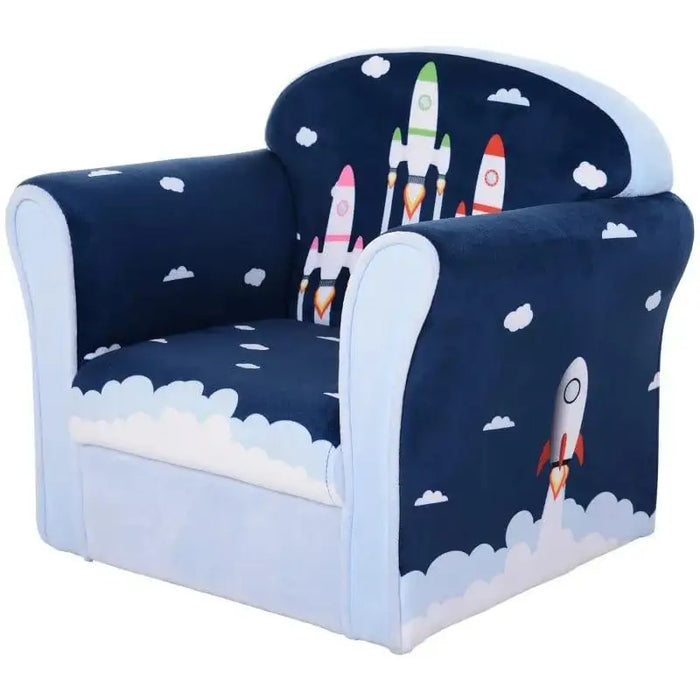 Multicolour kids armchair with rocket design and clouds, toddler chair, Homcom