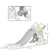 Grey space-themed toddler rocket slide with non-slip steps and labeled dimensions