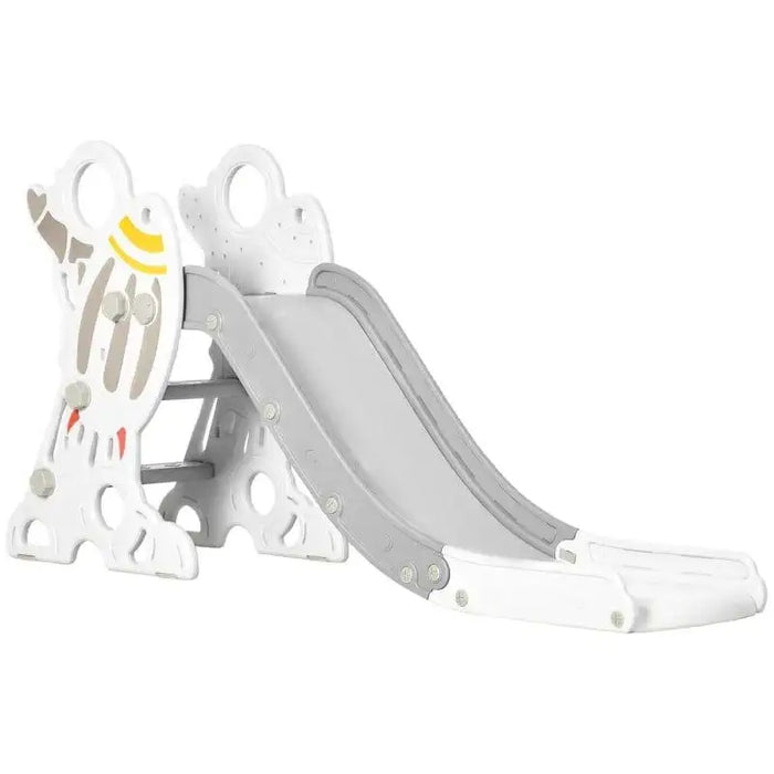 Grey space-themed toddler slide with non-slip steps and rocket design
