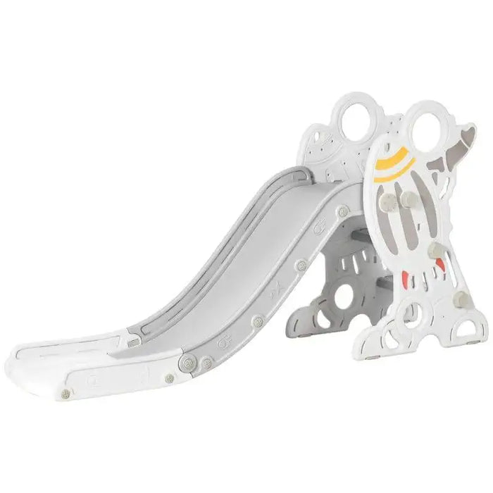 Grey rocket-themed toddler slide with non-slip steps, space design, white background