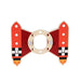 Wooden rocket fins piece from space-themed tool set, red with black and white checkers