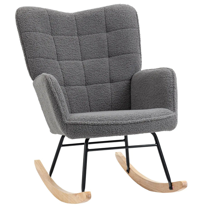Rocking Armchair – Dark Grey | Fleecy Upholstery and Padded Wingback Design HOMCOM - Little and Giant Explorers