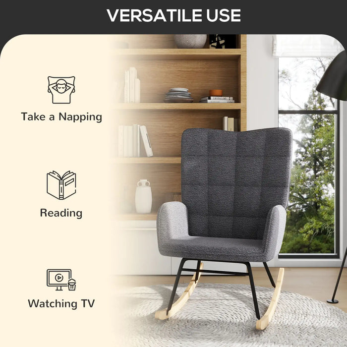 Rocking Armchair – Dark Grey | Fleecy Upholstery and Padded Wingback Design HOMCOM - Little and Giant Explorers
