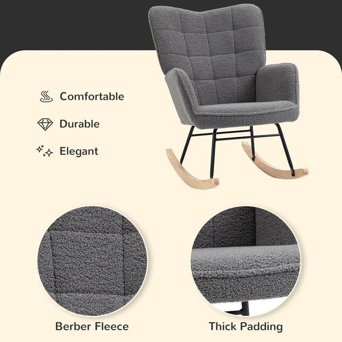Rocking Armchair – Dark Grey | Fleecy Upholstery and Padded Wingback Design HOMCOM - Little and Giant Explorers