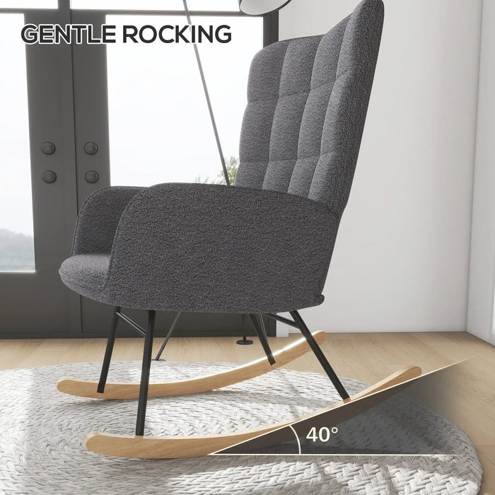 Rocking Armchair – Dark Grey | Fleecy Upholstery and Padded Wingback Design HOMCOM - Little and Giant Explorers