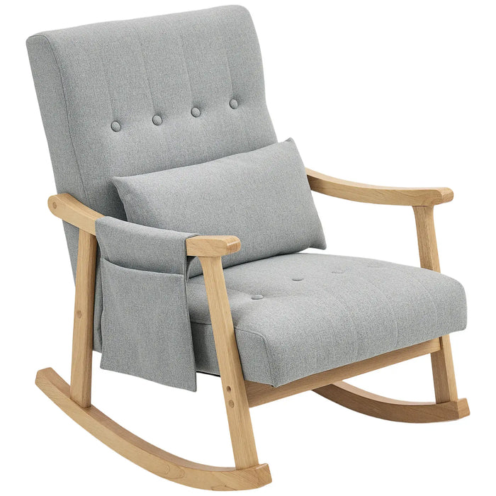 Rocking Armchair – Light Grey Cotton-Linen | 35° Rocking Base - Rubberwood Frame HOMCOM - Little and Giant Explorers