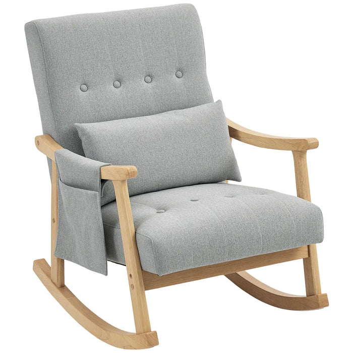 Rocking Armchair – Light Grey Cotton-Linen | 35° Rocking Base - Rubberwood Frame HOMCOM - Little and Giant Explorers
