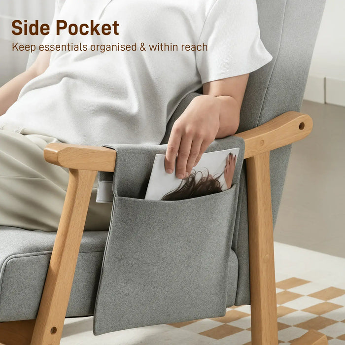 Rocking Armchair – Light Grey Cotton-Linen | 35° Rocking Base - Rubberwood Frame HOMCOM - Little and Giant Explorers