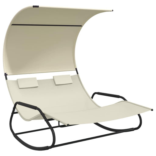 Rocking Double Sun Lounger with Canopy in Cream - Little and Giant Explorers vidaXL