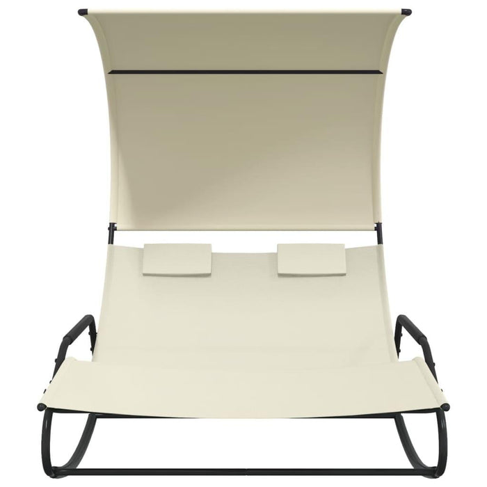 Rocking Double Sun Lounger with Canopy in Cream - Little and Giant Explorers vidaXL