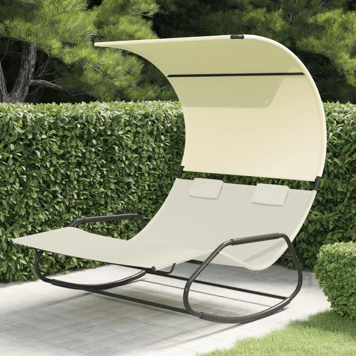 Rocking Double Sun Lounger with Canopy in Cream - Little and Giant Explorers vidaXL