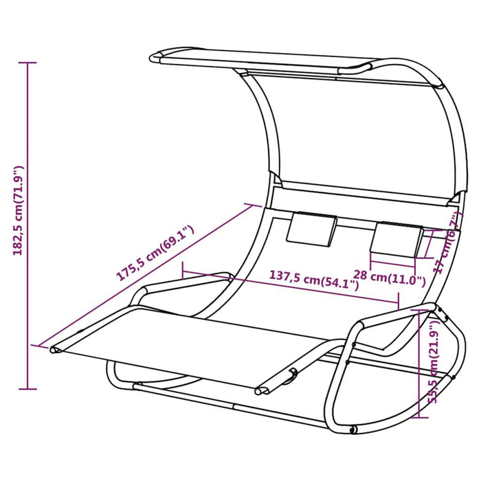 Rocking Double Sun Lounger with Canopy in Cream - Little and Giant Explorers vidaXL