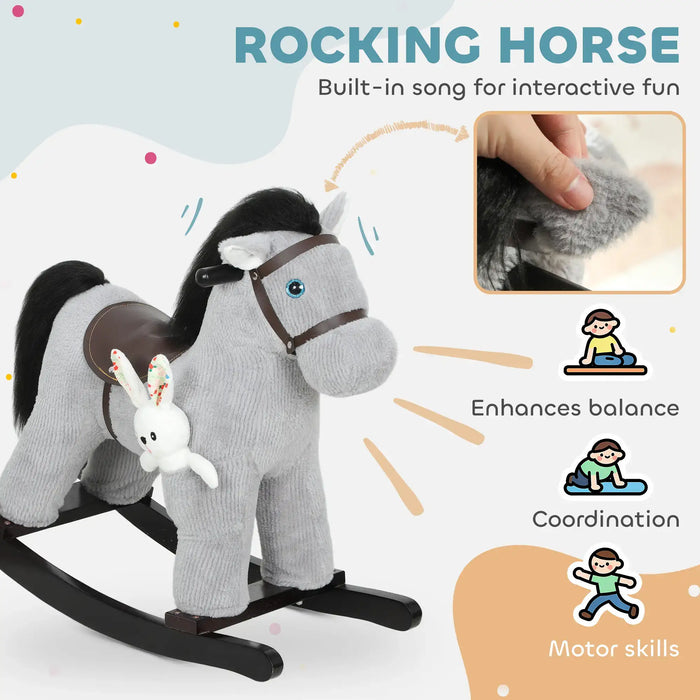 Rocking Horse – Grey Plush Ride-On Toy | Sounds and Bunny Companion AIYAPLAY - Little and Giant Explorers