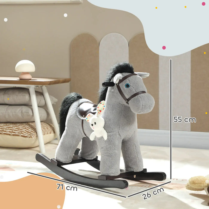 Rocking Horse – Grey Plush Ride-On Toy | Sounds and Bunny Companion AIYAPLAY - Little and Giant Explorers
