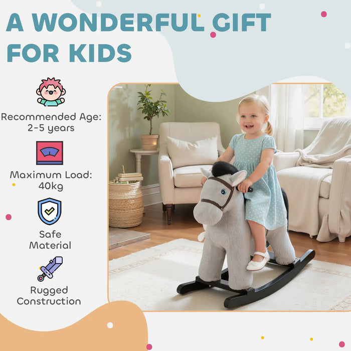 Rocking Horse – Grey Plush Ride-On Toy | Sounds and Bunny Companion AIYAPLAY - Little and Giant Explorers