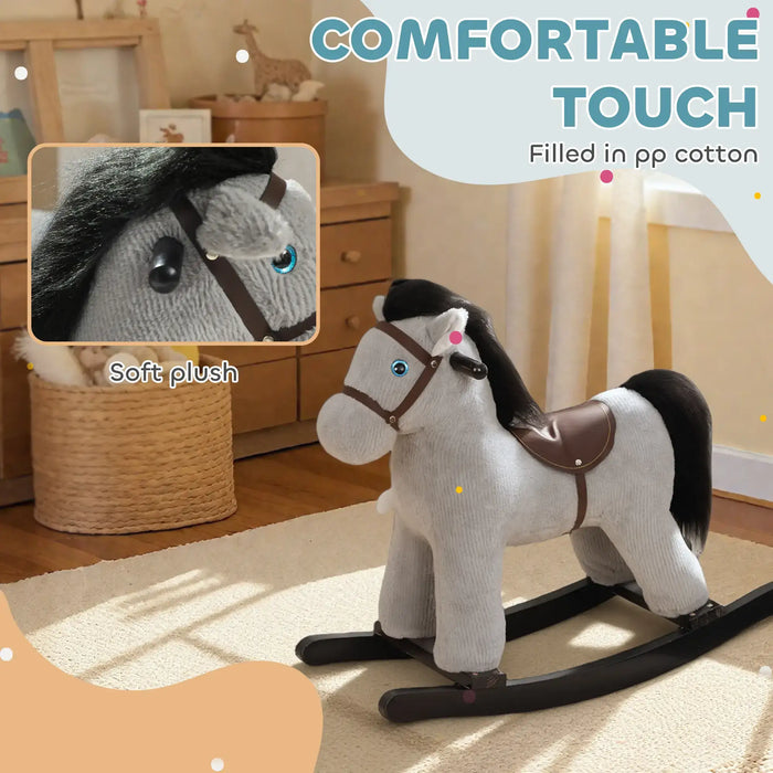 Rocking Horse – Grey Plush Ride-On Toy | Sounds and Bunny Companion AIYAPLAY - Little and Giant Explorers