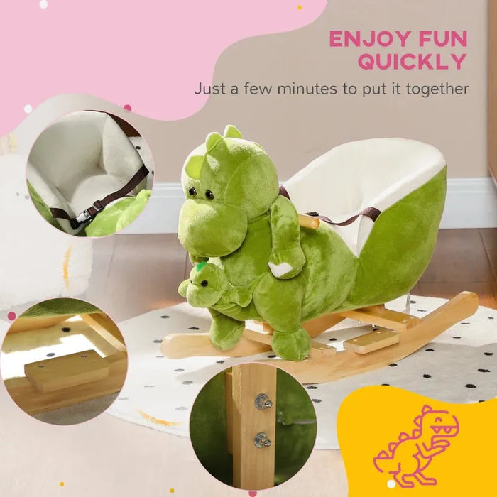 Rocking Ride-On Dinosaur with a Dino Hand Puppet, Safety Belt and 32 Songs - Little and Giant Explorers AIYAPLAY