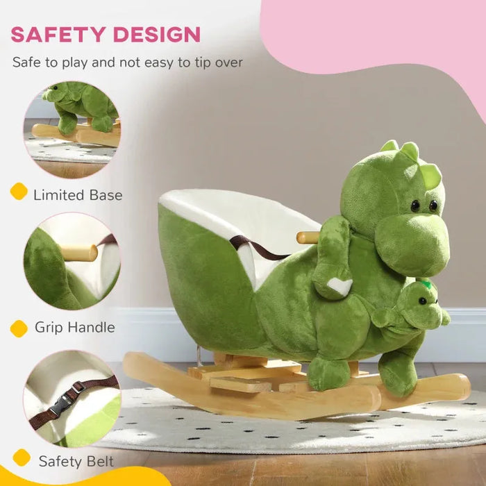 Rocking Ride-On Dinosaur with a Dino Hand Puppet, Safety Belt and 32 Songs - Little and Giant Explorers AIYAPLAY