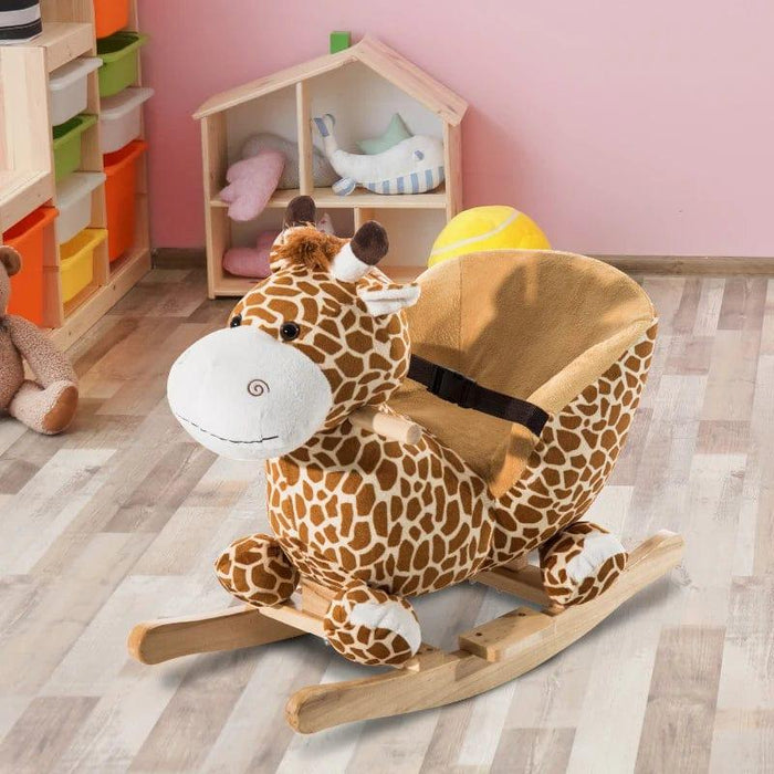 Rocking Ride-On Giraffe with Seat Belt and 32 Nursery Rhymes - Little and Giant Explorers HOMCOM