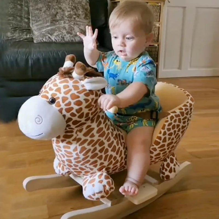 Rocking Ride-On Giraffe with Seat Belt and 32 Nursery Rhymes - Little and Giant Explorers HOMCOM