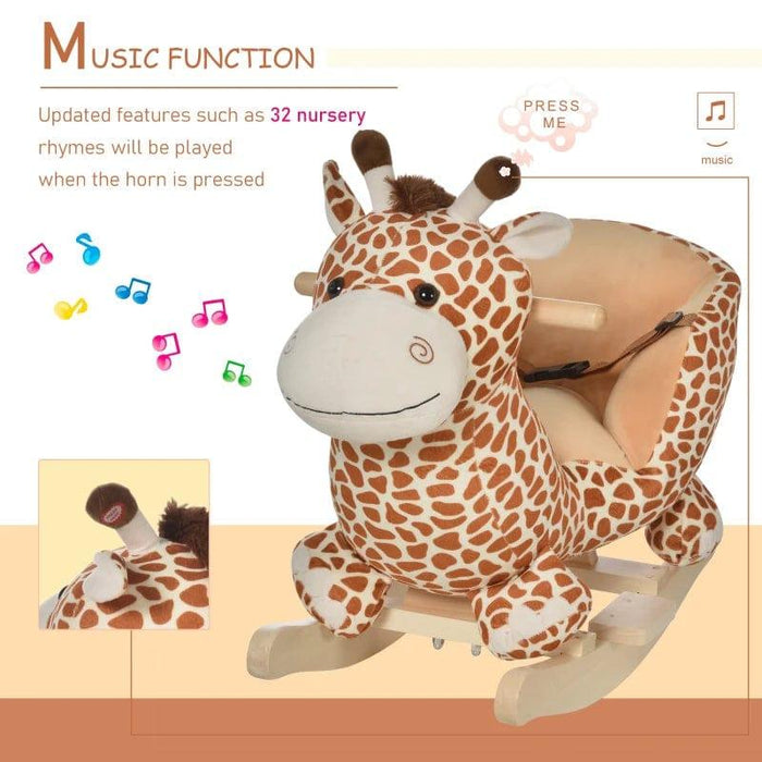 Rocking Ride-On Giraffe with Seat Belt and 32 Nursery Rhymes - Little and Giant Explorers HOMCOM