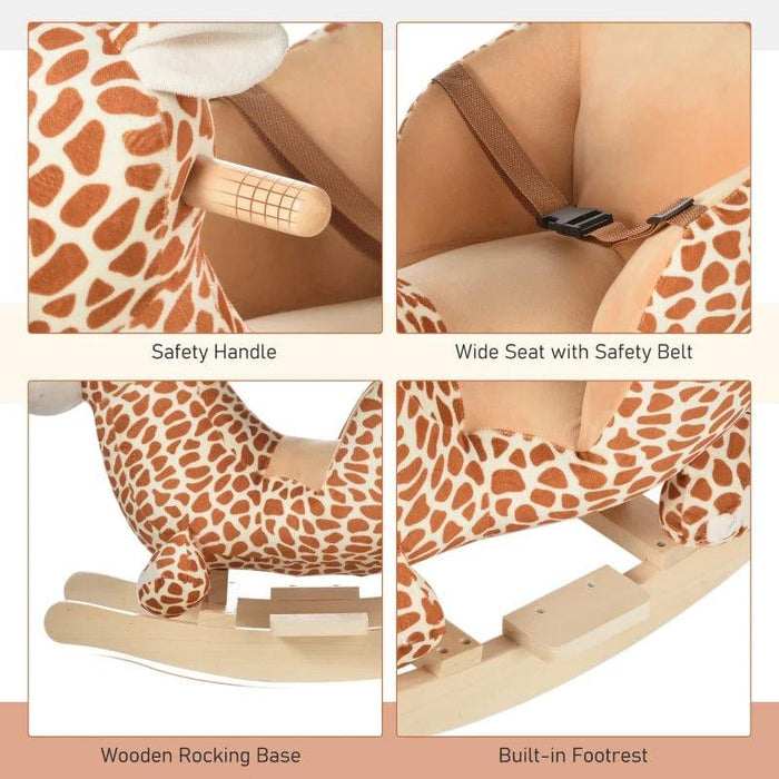 Rocking Ride-On Giraffe with Seat Belt and 32 Nursery Rhymes - Little and Giant Explorers HOMCOM