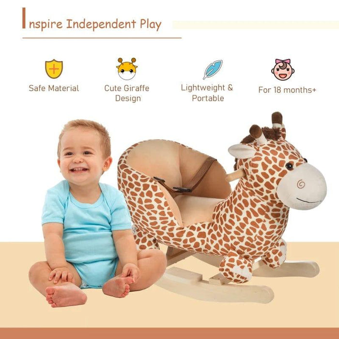 Rocking Ride-On Giraffe with Seat Belt and 32 Nursery Rhymes - Little and Giant Explorers HOMCOM