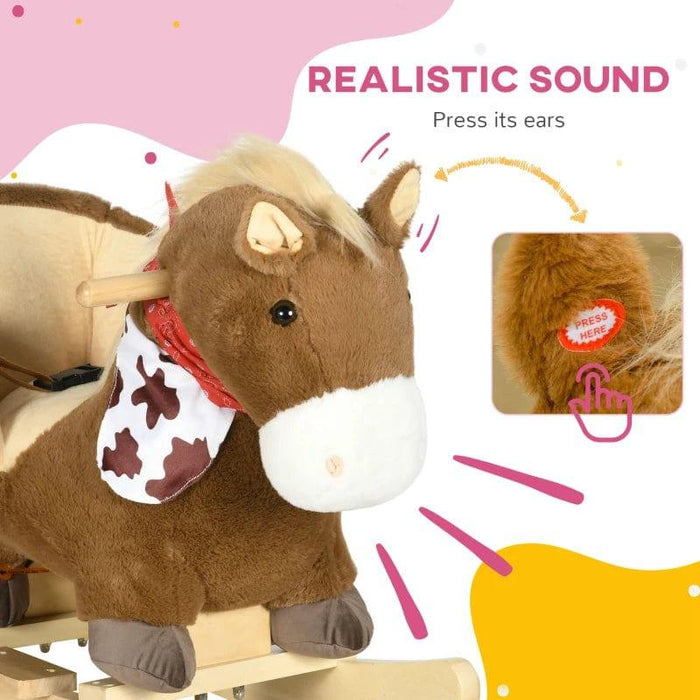 Rocking Ride-On Horse with Realistic Sounds, Seat Belt and Foot Pedals - Little and Giant Explorers HOMCOM