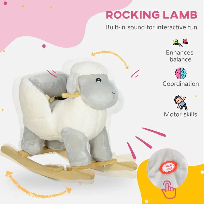 Rocking Ride-On Lamb with Safety Belt and Sound - Little and Giant Explorers AIYAPLAY