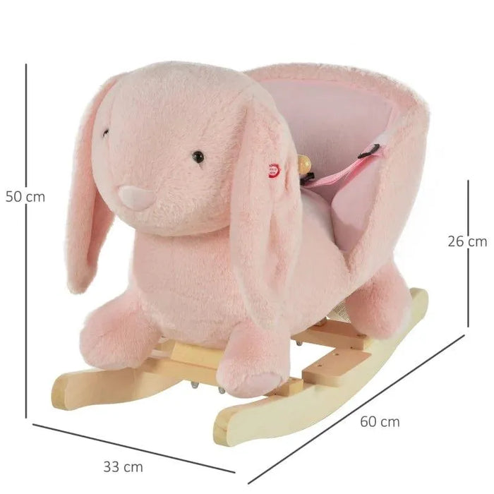 Rocking Ride-On Pink Rabbit Seat with Realistic Sounds and Seat Belt - Little and Giant Explorers HOMCOM