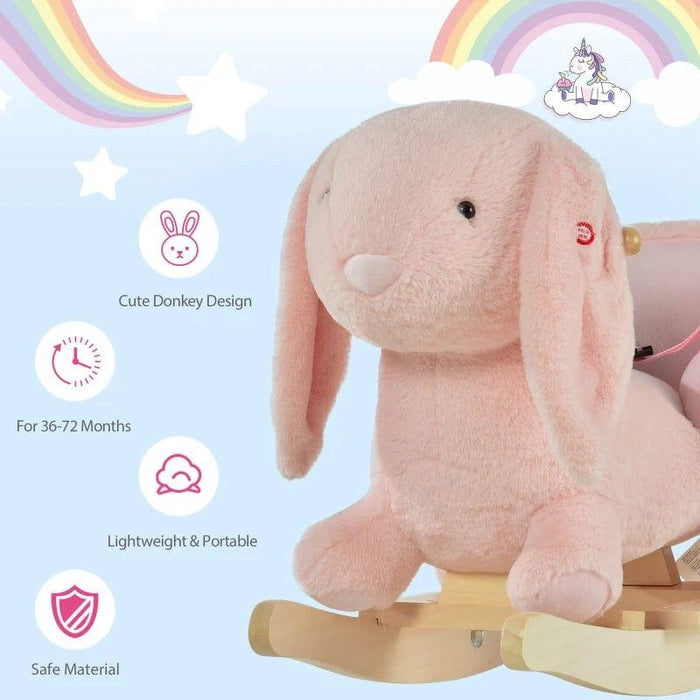 Rocking Ride-On Pink Rabbit Seat with Realistic Sounds and Seat Belt - Little and Giant Explorers HOMCOM