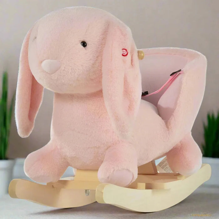 Rocking Ride-On Pink Rabbit Seat with Realistic Sounds and Seat Belt - Little and Giant Explorers HOMCOM