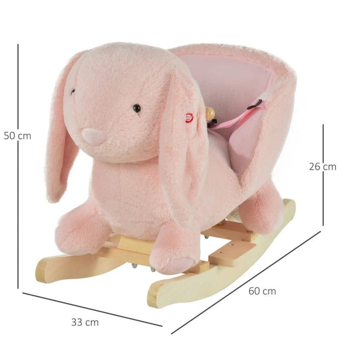 Rocking Ride-On Pink Rabbit Seat with Realistic Sounds and Seat Belt - Little and Giant Explorers HOMCOM