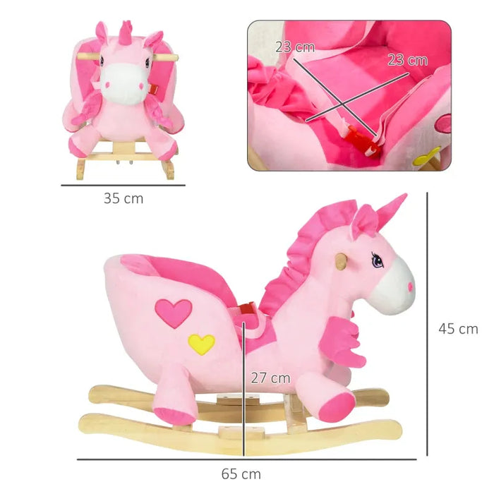 Rocking Ride-On Pink Unicorn with Songs and Seat Belt - Little and Giant Explorers HOMCOM